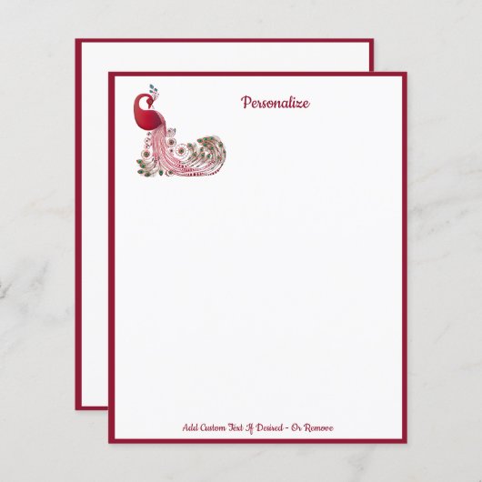 Elegant Peacock Bird Burgundy Red Feathers (Voorkant / Achterkant)