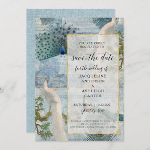 Elegant Peacock Birds Gold Glitter Script Save The Date