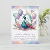 Elegant Peacock Birthday Invitation Boho Kaart (Staand voorkant)