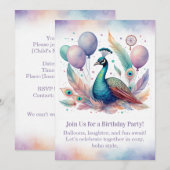 Elegant Peacock Birthday Invitation Boho Kaart (Voorkant / Achterkant)