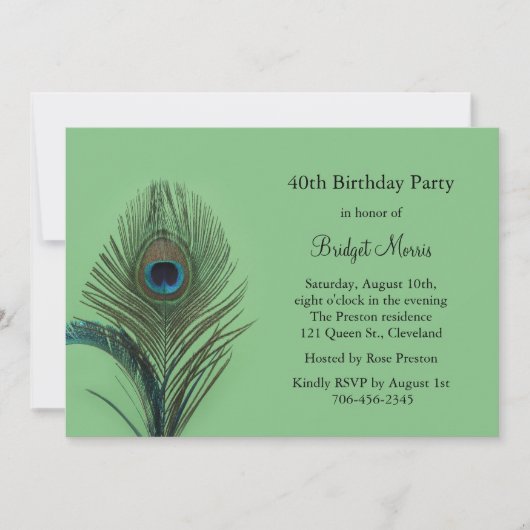 Elegant Peacock Birthday Uitnodiging (Voorkant)