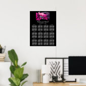 ELEGANT PEACOCK Black Pink Pink Wedding Seating Ch Poster (Thuiskantoor)