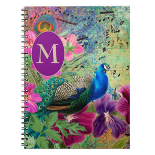 Elegant  Peacock Blue Green Monogram Notitieboek
