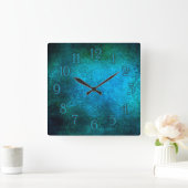 Elegant peacock blue wall clock vierkante klok (Huis)