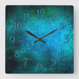 Elegant peacock blue wall clock vierkante klok