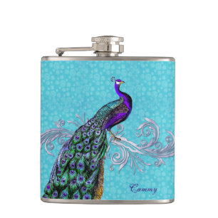 Elegant Peacock Custom Flask Heupfles