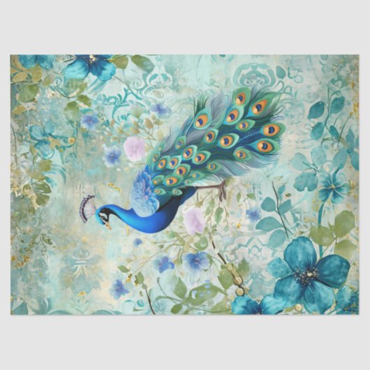 Elegant Peacock Distressed Blue Floral Tissuepapier (Voorkant)