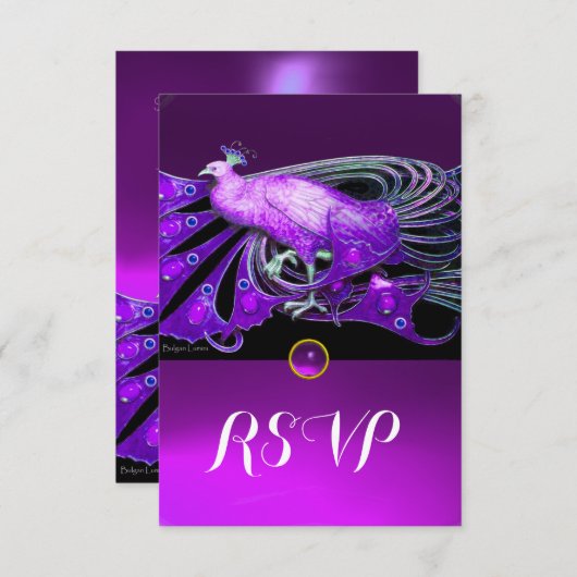 ÉLÉGANT PEACOCK EN PURPLE, NOIR MARIAGE RSVP (Devant / Derrière)