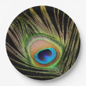 Elegant Peacock Feather Black Papieren Bordje (Voorkant)