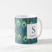 Elegant Peacock Feather Monogram Custom Name Mug (Devant droit)