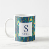 Elegant Peacock Feather Monogram Custom Name Mug (Gauche)