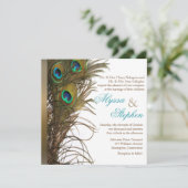 Elegant Peacock Feather Wedding Invitation 1 Kaart (Staand voorkant)