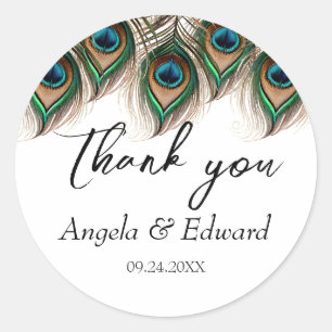 Elegant Peacock Feather Wedding Ronde Sticker