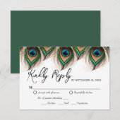 Elegant Peacock Feather Wedding RSVP Kaart (Voorkant / Achterkant)