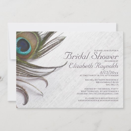 Elegant Peacock Feathers Bridal Shower Invitations Kaart (Voorkant)
