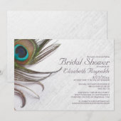 Elegant Peacock Feathers Bridal Shower Invitations Kaart (Voorkant / Achterkant)