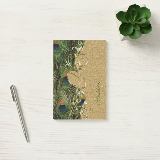 Elegant Peacock Feathers Gold Ornament Monogram Post-it® Notes (Kantoor)