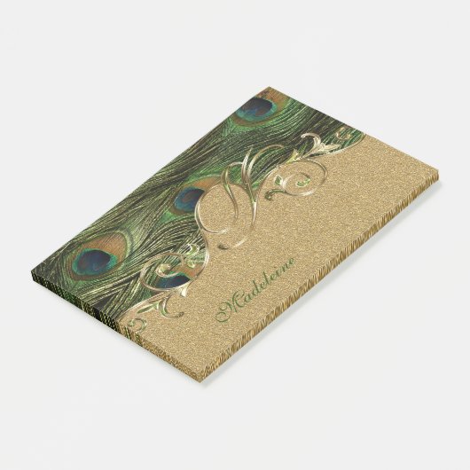 Elegant Peacock Feathers Gold Ornament Monogram Post-it® Notes (Schuin)