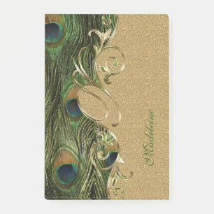 Elegant Peacock Feathers Gold Ornament Monogram Post-it® Notes