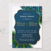 Elegant Peacock Feathers Gold Wedding Kaart (Voorkant)