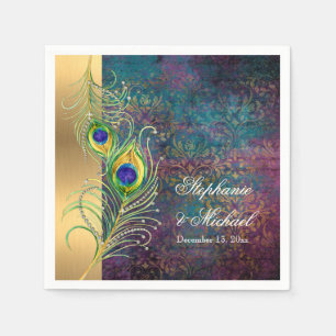 Elegant Peacock Feathers Jewel Scrolls Wedden Servet