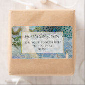 Elegant Peacock Feathers White Blue Gold Weddensch Etiket (Insitu)