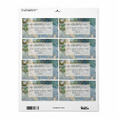 Elegant Peacock Feathers White Blue Gold Weddensch Etiket (Full Sheet)