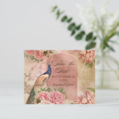 Elegant  Peacock Floral roze sparen de Datum Aankondigingskaart (Staand voorkant)