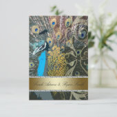 Elegant Peacock Gold Reception Kaart (Staand voorkant)