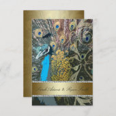 Elegant Peacock Gold Reception Kaart (Voorkant / Achterkant)