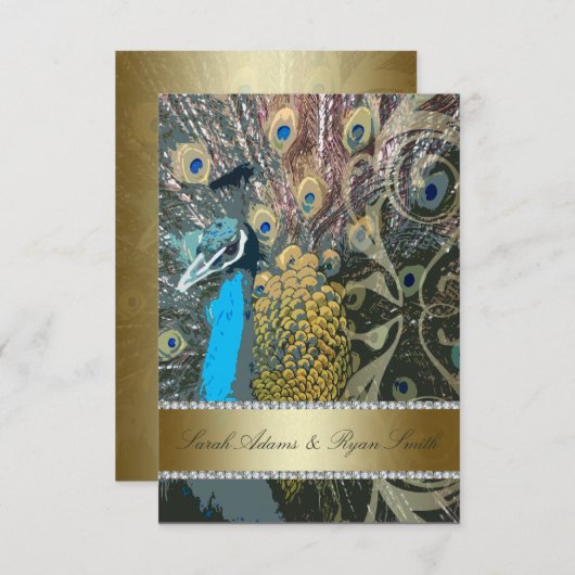 Elegant Peacock Gold Reception Kaart (Voorkant / Achterkant)