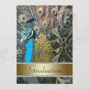 Elegant Peacock Graduation Party Invitation Kaart