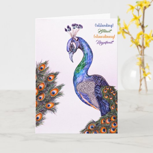 Élégant Peacock Graduation Plié Carte de voeux (Fleur jaune)