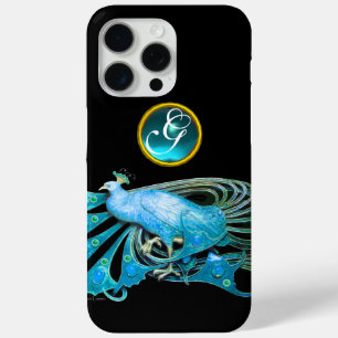 ELEGANT PEACOCK IN BLAUW, AQUAMARINE MONOGRAM iPhone 15 PRO MAX HOESJE