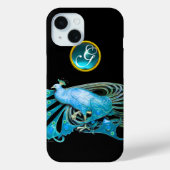 ELEGANT PEACOCK IN BLAUW, AQUAMARINE MONOGRAM Case-Mate iPhone CASE (Achterkant)