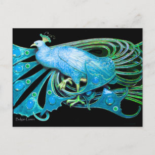 ELEGANT PEACOCK IN BLAUW BLAUWGROEN ZWARTE BRIEFKAART