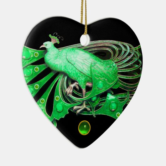 ELEGANT PEACOCK IN GREEN EMERALD HEART KERAMISCH ORNAMENT (Rechts)
