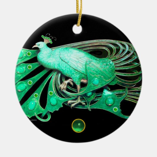 ELEGANT PEACOCK IN GREEN JADE KERAMISCH ORNAMENT (Voorkant)