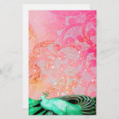 ELEGANT PEACOCK IN GREEN SPARKLINK PINK FUCHSIA BRIEFPAPIER (Voorkant / Achterkant)