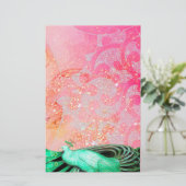 ELEGANT PEACOCK IN GREEN SPARKLINK PINK FUCHSIA BRIEFPAPIER (Staand voorkant)