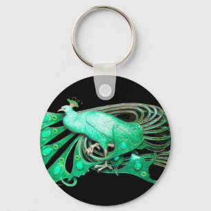 ELEGANT PEACOCK IN GROEN EN ZWART SLEUTELHANGER