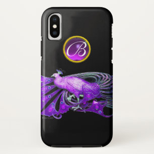 ELEGANT PEACOCK IN PAARS, AMETHYST MONOGRAM iPhone XS HOESJE