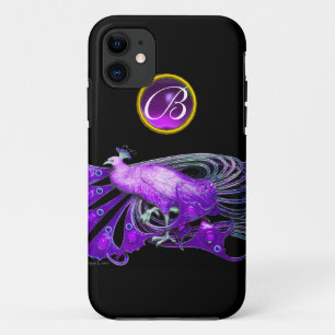 ELEGANT PEACOCK IN PAARS, AMETHYST MONOGRAM iPhone 11 HOESJE