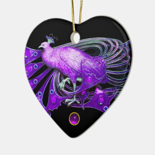 ELEGANT PEACOCK IN PAARSE AMETHYST HEART KERAMISCH ORNAMENT (Links)