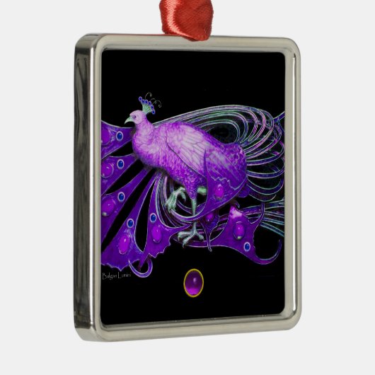 ELEGANT PEACOCK IN PAARSE AMETHYST METALEN ORNAMENT (Rechts)