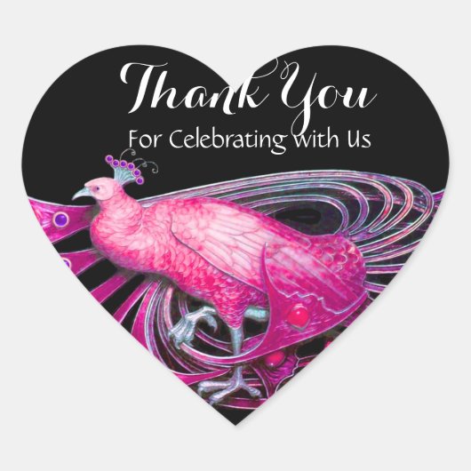 ELEGANT PEACOCK IN PINK, FUCHSIA, ZWART Dank u Hart Sticker (Voorkant)
