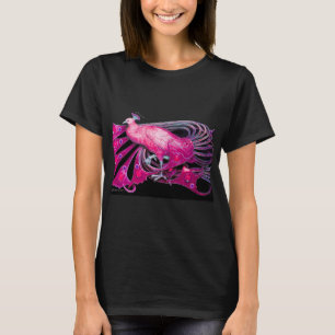 ELEGANT PEACOCK IN PINK, FUCHSIA, ZWART T-SHIRT