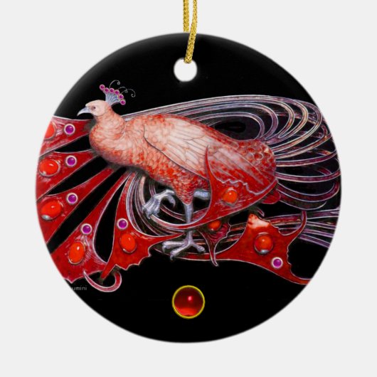 ELEGANT PEACOCK IN RED RUBY KERAMISCH ORNAMENT (Voorkant)