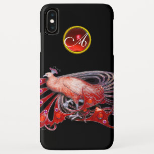 ELEGANT PEACOCK IN RED, RUBY MONOGRAM iPhone XS MAX HOESJE