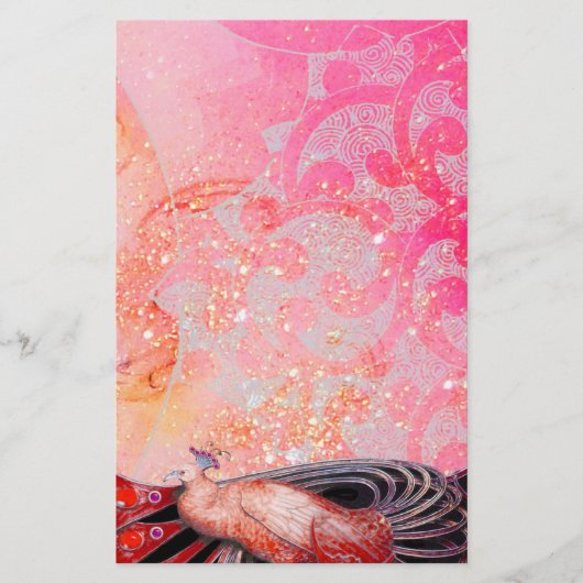 ELEGANT PEACOCK IN RED SPARKLING PINK FUCHSIA BRIEFPAPIER (Voorkant)